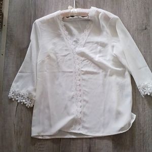 Women's White ¾ sleeve Lacy Blouse